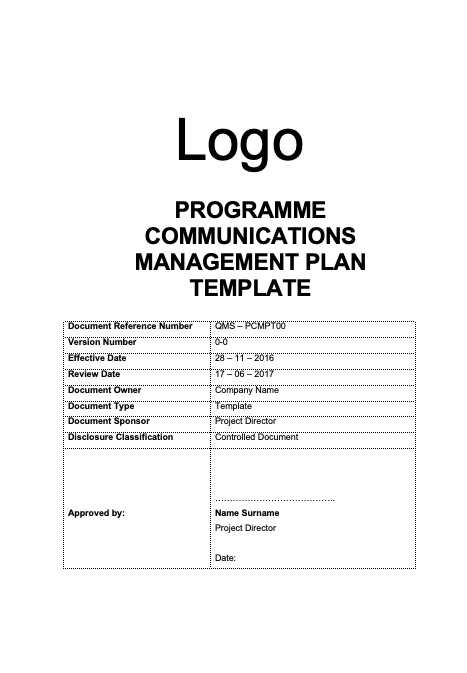 Programme Communications Management Plan Template Rev 0-0